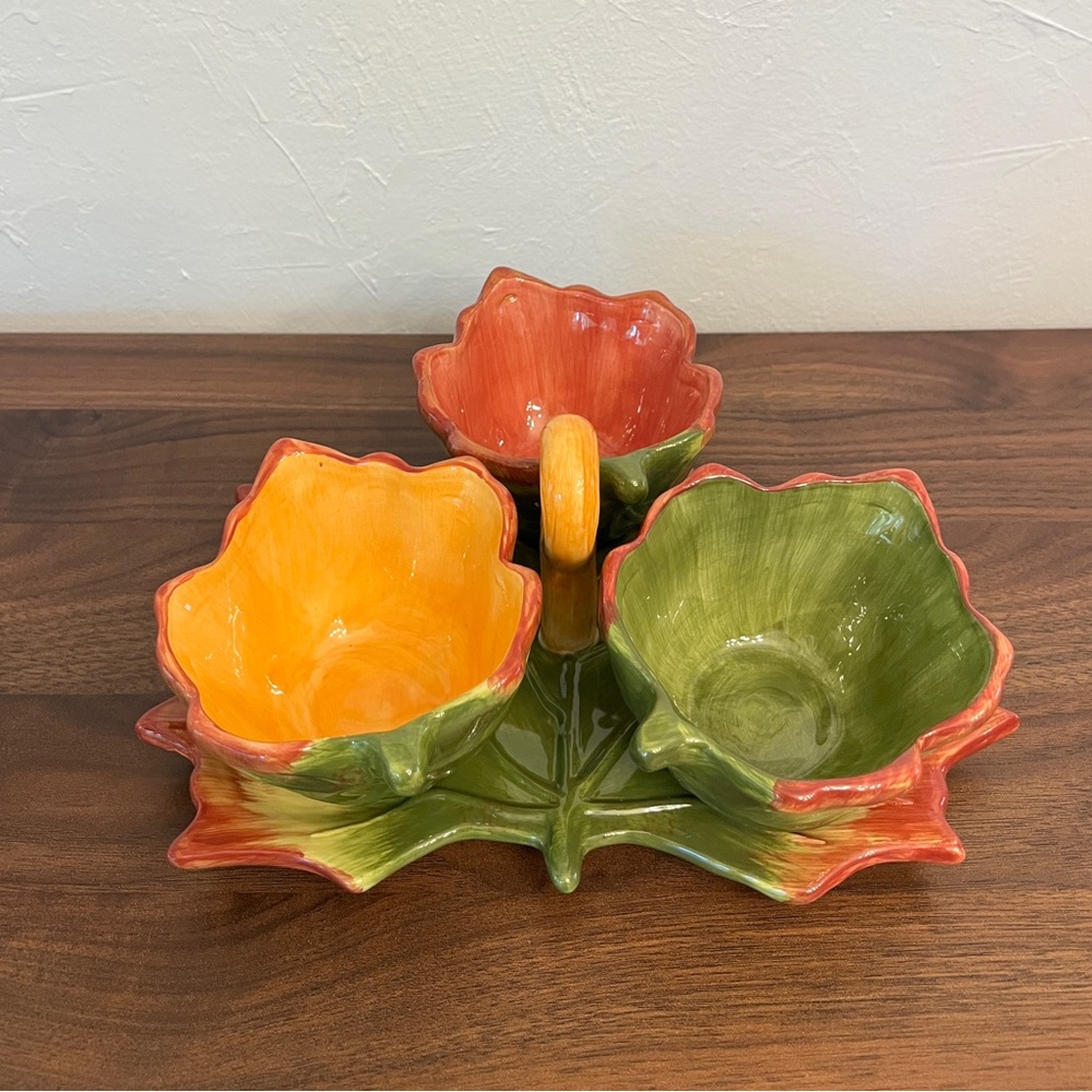 Vintage Autumn Leaf Condiment Server
